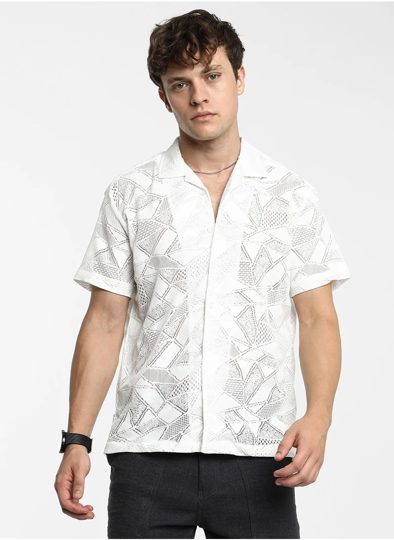 كامبوس سوترا Men's Ivory White Resort Knit Shirt