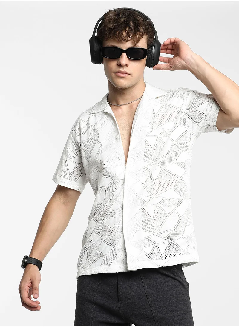كامبوس سوترا Men's Ivory White Resort Knit Shirt