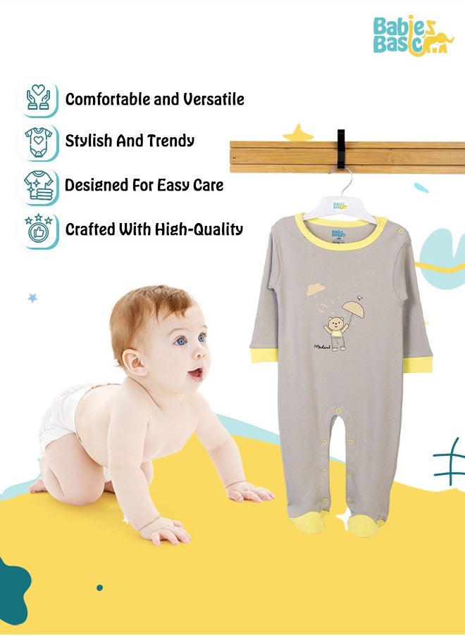 Babies Basic 100% Cotton Printed Long Sleeves Jumpsuit/Romper/Sleepsuit For Babies  - Image 3