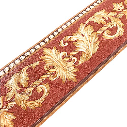 Yija 5 Meters Colored Flower Wallpaper Border Peel & Stick Wall Covering Kitchen Bathroom Bedroom Tiles Decor Sticker (Gold) - Image 2