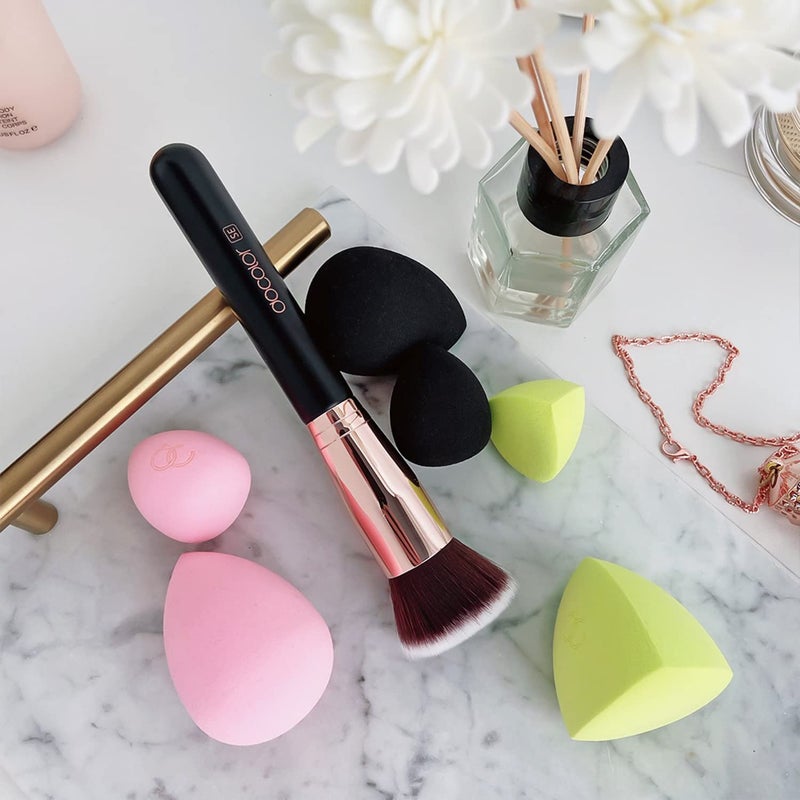 docolor 6+1Pcs Makeup Sponges & Brush, Foundation Blending Beauty Sponge & Flat Top Kabuki Brush, Liquid, Cream, Powder, Buffing, Blending, Full Coverage Foundation - Image 4