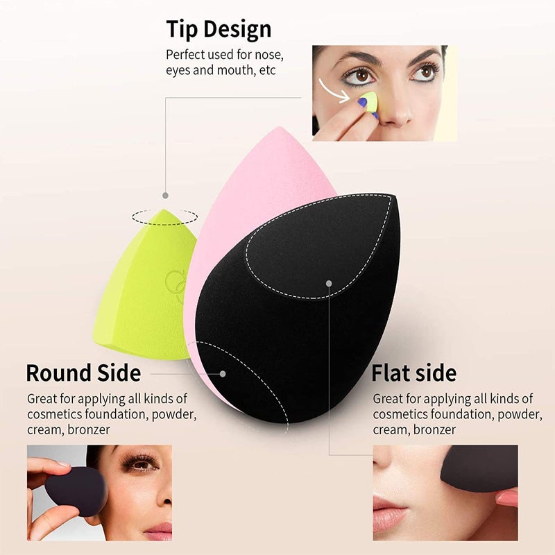 docolor 6+1Pcs Makeup Sponges & Brush, Foundation Blending Beauty Sponge & Flat Top Kabuki Brush, Liquid, Cream, Powder, Buffing, Blending, Full Coverage Foundation - Image 3
