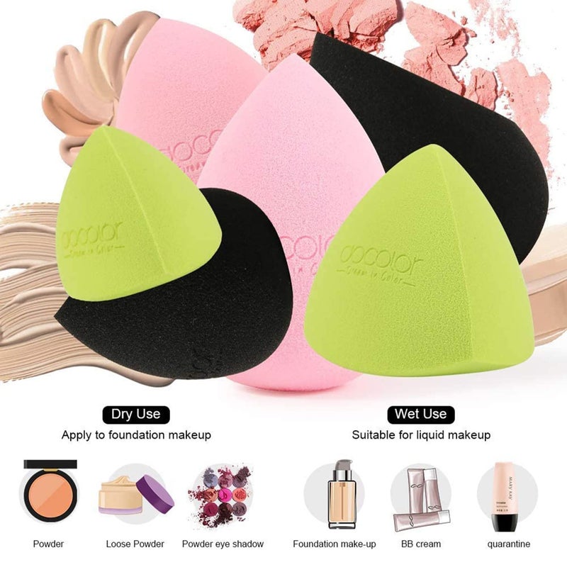 docolor 6+1Pcs Makeup Sponges & Brush, Foundation Blending Beauty Sponge & Flat Top Kabuki Brush, Liquid, Cream, Powder, Buffing, Blending, Full Coverage Foundation - Image 2