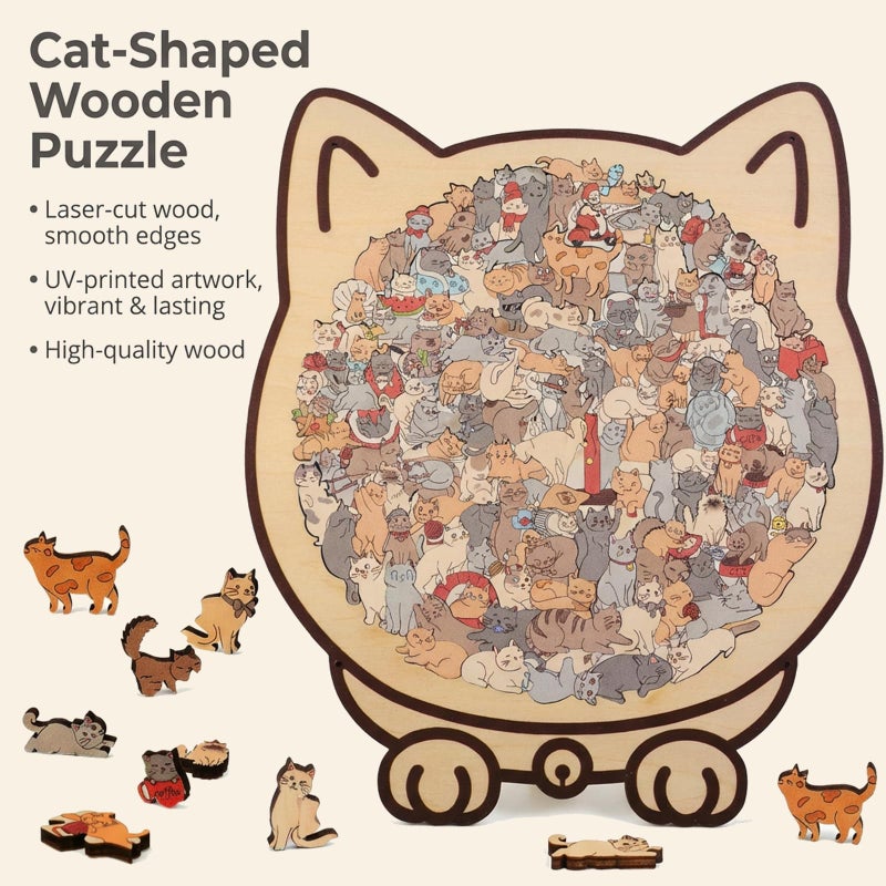 GROHESE Wooden Cat Puzzles for Adults, Cat Shaped Jigsaw Puzzle 135 Piece Morandi-Colored, Cute Animal Lovers Decorative Home Decor (Morandi) (#2) - Image 2
