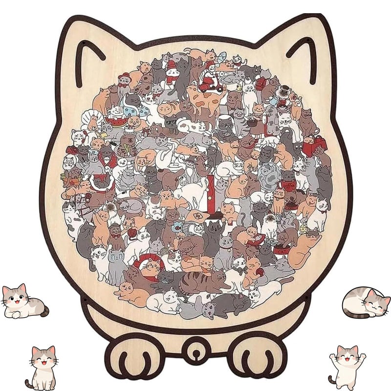 GROHESE Wooden Cat Puzzles for Adults, Cat Shaped Jigsaw Puzzle 135 Piece Morandi-Colored, Cute Animal Lovers Decorative Home Decor (Morandi) (#2) - Image 1