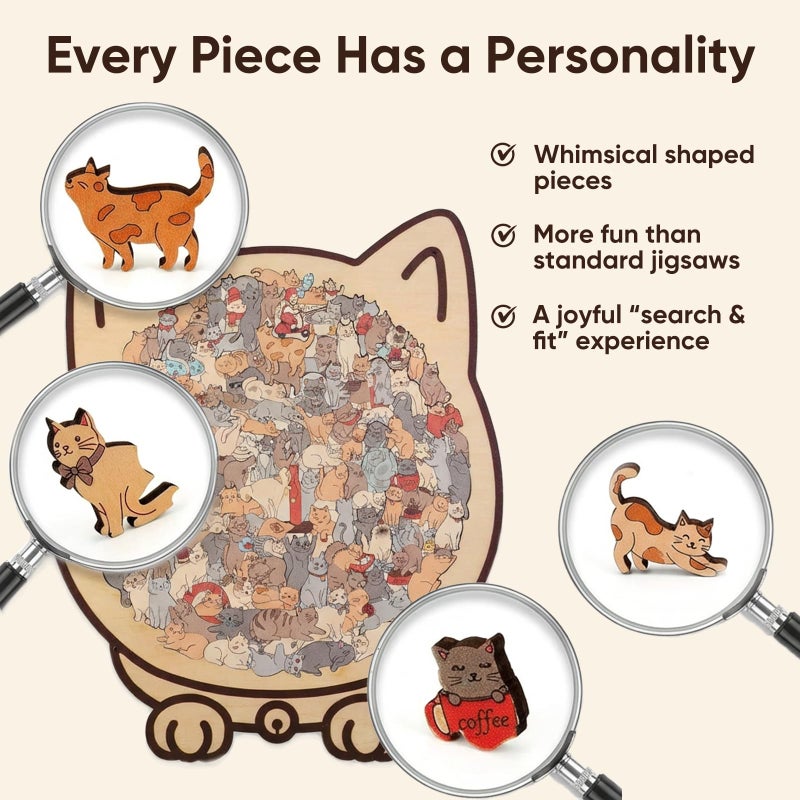 GROHESE Wooden Cat Puzzles for Adults, Cat Shaped Jigsaw Puzzle 135 Piece Morandi-Colored, Cute Animal Lovers Decorative Home Decor (Morandi) (#2) - Image 4