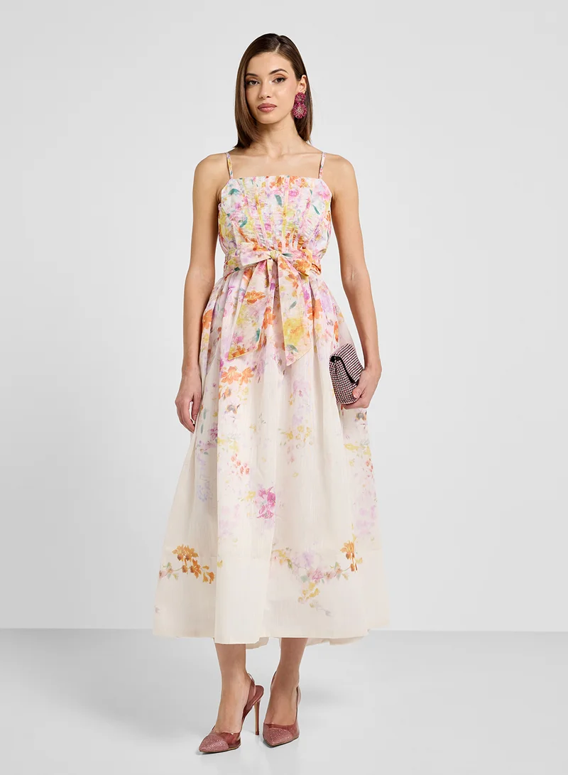 ELLA Floral Belted Midi Dress