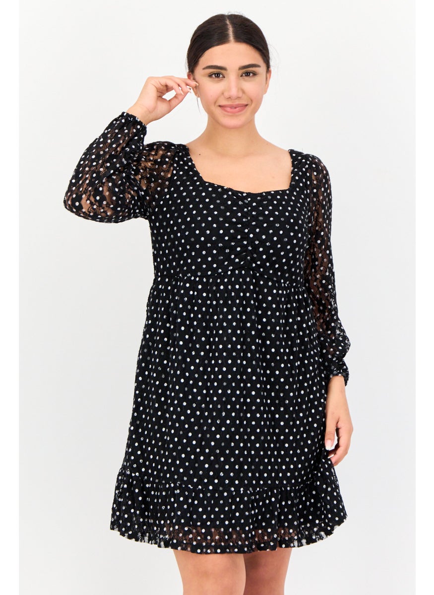 ONLY Women Polka Dot Mini Causal Dress, Black  - Image 1