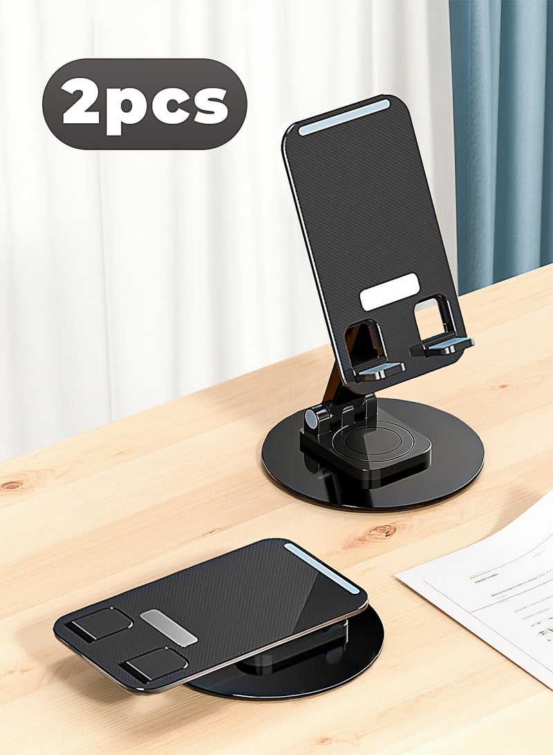 حامل موبايل iPhone 2 قطع قابل للتعديل والطوي على المكتب مناسب للشغل والبيت ويتوافق مع معظم الموبايلات سلسلة iPhone 16/15 وجالكسي S24 S23 وشيومي وهونر أسود - Image 1