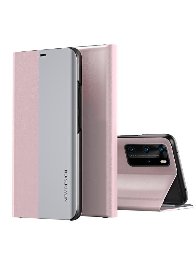 اس-توب جراب لهاتف Huawei P40، جراب جلدي أفقي رفيع للغاية مطلي جانبيًا مع حامل - Image 1