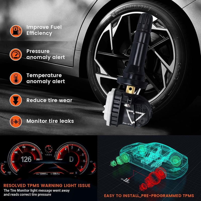 4 قطع من مستشعر ضغط الإطارات رقم F2GZ1A189B لمراقبة ضغط الإطارات لسيارات Ford Mustang 2015-2016 2019-2023 - Image 3