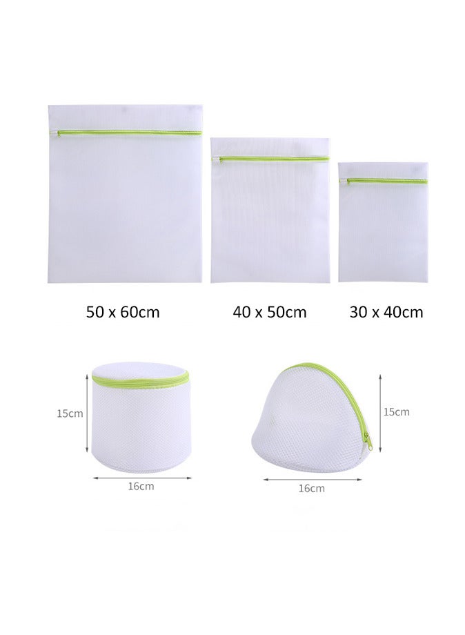 6-Piece Zipper Laundry Bag, Mesh Wash Bag,Travel Laundry Bag，Travel Storage Organize Bag Green/white  - Image 3