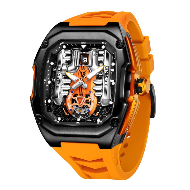 LILUOKE Phantom Engine Watch Mens Luxury Sports Watch Inspired by RollsRoyes V12 Engine Design Skeleton Dial Luminous Hands Silicone Strap DTLK9031G01 - Image 2