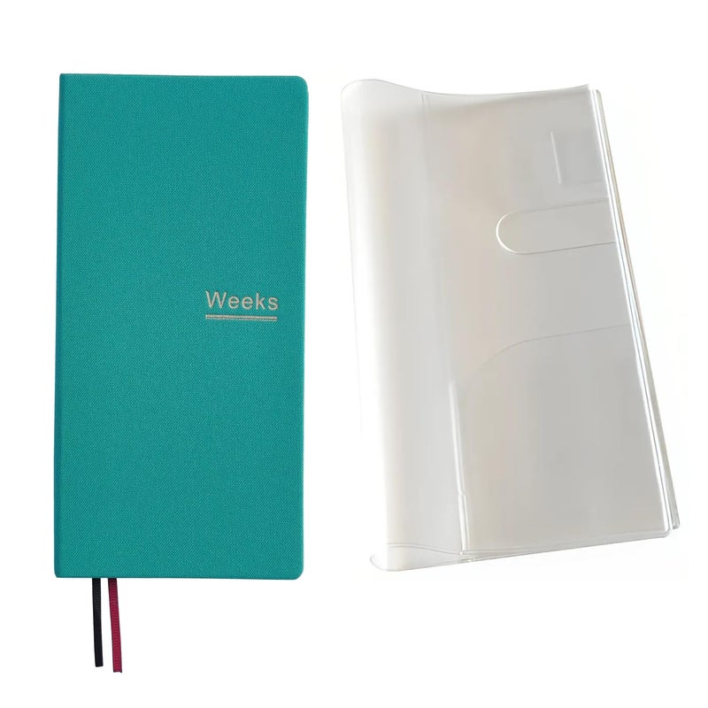 receip Undated Weekly Planner Notebook Pocket Organizer Appointment Book Journal Notebook A6 Week Plan Notepad (Green with cover) - Image 1