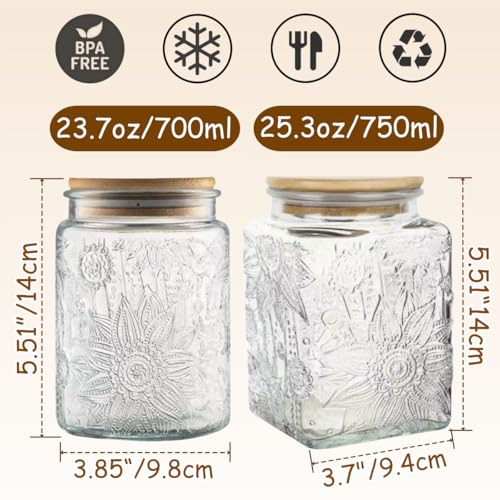 ANSQU Set of 2 Vintage Glass Storage Jars, Glass Food Storage Containers(25.3oz/23.7oz), Candy Jars with Lids for Kitchen Coffee, Tea, Cookie, Sugar, Bath Salts, Cute Jar - Image 2