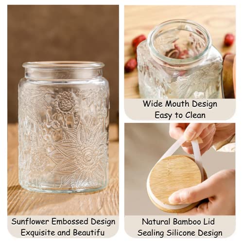 ANSQU Set of 2 Vintage Glass Storage Jars, Glass Food Storage Containers(25.3oz/23.7oz), Candy Jars with Lids for Kitchen Coffee, Tea, Cookie, Sugar, Bath Salts, Cute Jar - Image 3