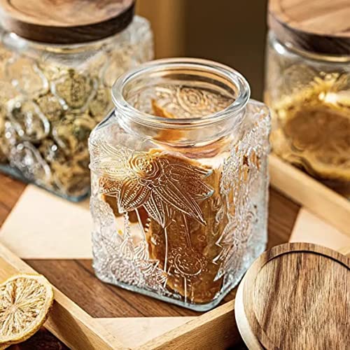 ANSQU Set of 2 Vintage Glass Storage Jars, Glass Food Storage Containers(25.3oz/23.7oz), Candy Jars with Lids for Kitchen Coffee, Tea, Cookie, Sugar, Bath Salts, Cute Jar - Image 5