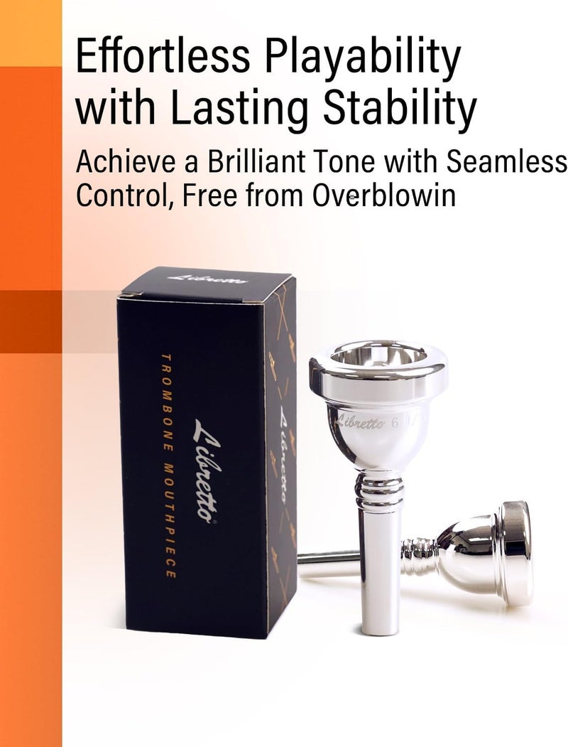 Libretto 6½AL Trombone Mouthpiece, 2μm Silver Plated, Small Shank, Fits Tenor Trombone & Baritone, Balanced Tone for Intermediate & Jazz Players - Image 3