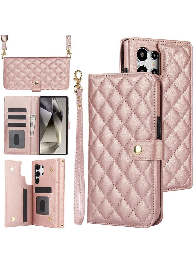 اس-توب جراب هاتف Samsung Galaxy S24 Ultra 5G Crossbody متعدد الوظائف من الجلد المعيني - Image 1