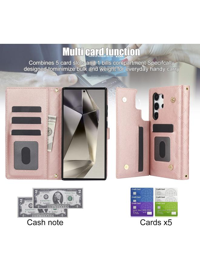 اس-توب جراب هاتف Samsung Galaxy S24 Ultra 5G Crossbody متعدد الوظائف من الجلد المعيني - Image 4