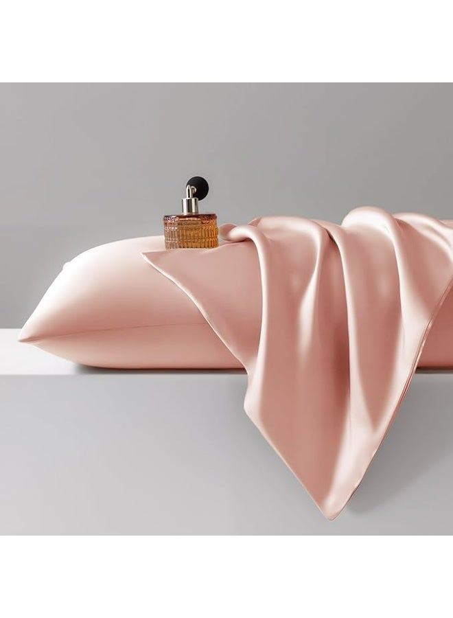 2 عبوة أكياس مخدة فاخرة من حرير التوت، 25 من الحرير الساتان المنسوج من الحرير المومي، مغلف بإغلاق بلون واحد لا يسبب الحساسية، يغسل يدوياً فقط، مصمم للشعر والبشرة، 120-140 جم - Image 1