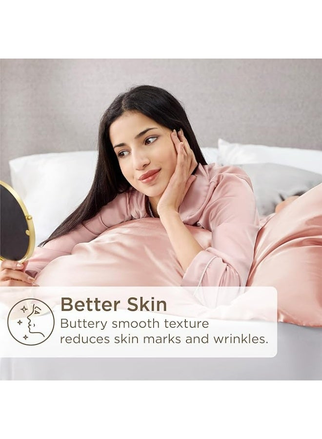 2 عبوة أكياس مخدة فاخرة من حرير التوت، 25 من الحرير الساتان المنسوج من الحرير المومي، مغلف بإغلاق بلون واحد لا يسبب الحساسية، يغسل يدوياً فقط، مصمم للشعر والبشرة، 120-140 جم - Image 4