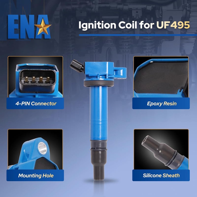 ENA Set of 4 Blue Ignition Coil Pack for Toyota Vehicles - Image 4