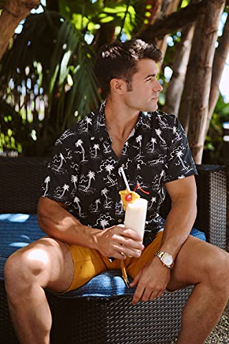 Tipsy Elves Black Monochrome Moonlight Hawaiian Shirts for Men - Casual Beach & Summer Party Shirts for Men - Stretch Fabric with Modern Fit - Fun Design for Parties & Vacation - X-Large - Image 5
