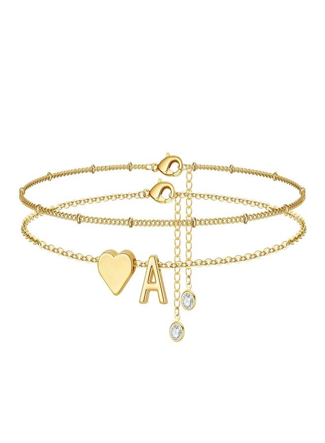 M MOOHAM Ankle Bracelets for Women - Gold Initial Anklets for Women Dainty Layered Heart Letter A Ankle Bracelets Adjustable Foot Chain Anklet Waterproof Gold Jewelry Gifts - Image 1