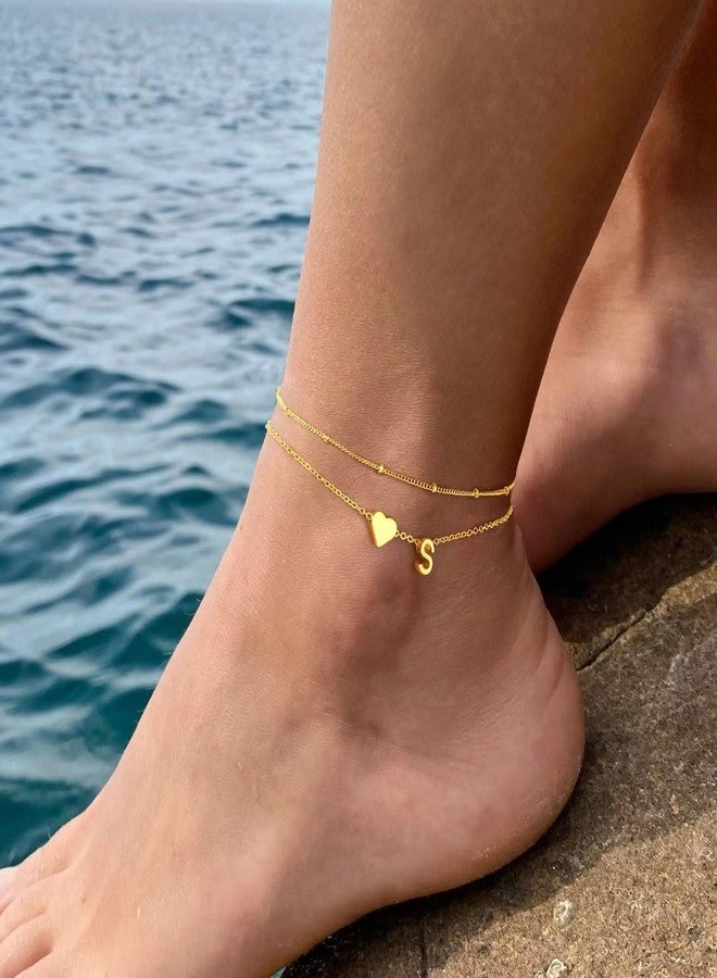M MOOHAM Ankle Bracelets for Women - Gold Initial Anklets for Women Dainty Layered Heart Letter A Ankle Bracelets Adjustable Foot Chain Anklet Waterproof Gold Jewelry Gifts - Image 2