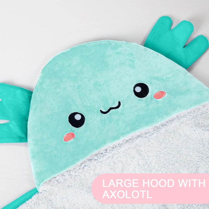 Happy Fuel Axolotl Wearable Hooded Blanket for Adults - Super Soft Warm Cozy Plush Flannel Fleece & Sherpa Hoodie Throw Cloak Wrap - Axolotl Gifts for Women Adults and Kids - Image 2