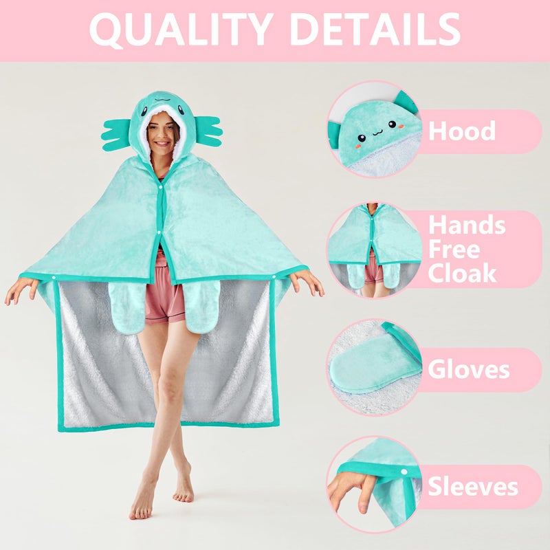 Happy Fuel Axolotl Wearable Hooded Blanket for Adults - Super Soft Warm Cozy Plush Flannel Fleece & Sherpa Hoodie Throw Cloak Wrap - Axolotl Gifts for Women Adults and Kids - Image 3
