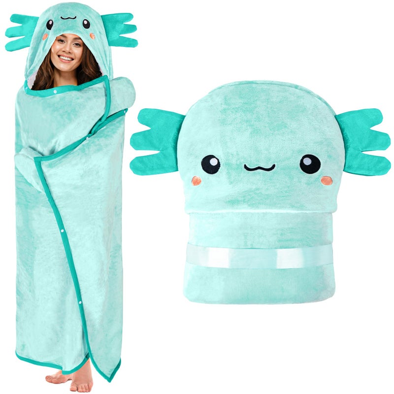 Happy Fuel Axolotl Wearable Hooded Blanket for Adults - Super Soft Warm Cozy Plush Flannel Fleece & Sherpa Hoodie Throw Cloak Wrap - Axolotl Gifts for Women Adults and Kids - Image 1