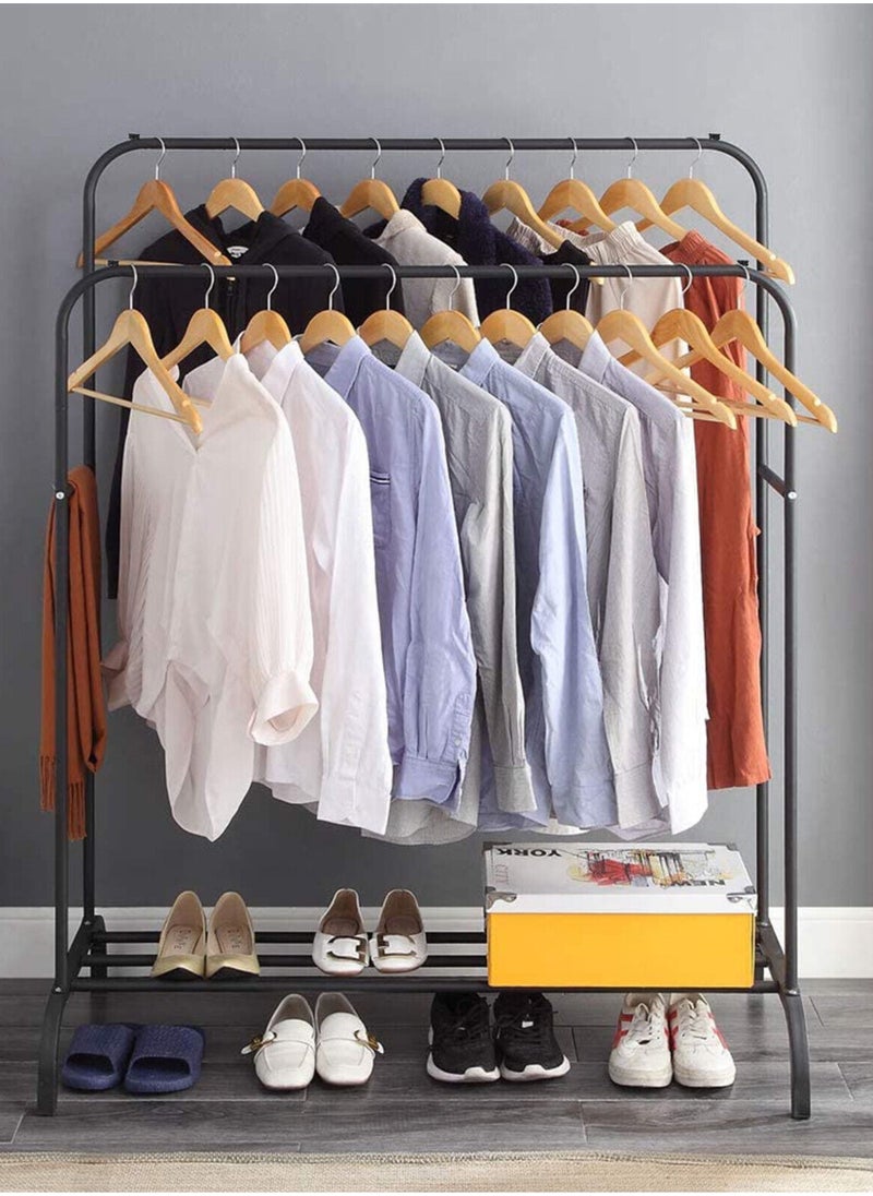 R.VIHAN - Multi-Functional Clothing Garment Rack Metal Clothe Rack Double Rod Portable Drying Hangers with Bottom Shelf for Hanging Shirts Jeans Coats Clothes Sweaters Garment Bedroom Balcony White - Image 1