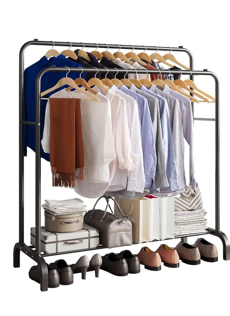 R.VIHAN - Multi-Functional Clothing Garment Rack Metal Clothe Rack Double Rod Portable Drying Hangers with Bottom Shelf for Hanging Shirts Jeans Coats Clothes Sweaters Garment Bedroom Balcony White - Image 1