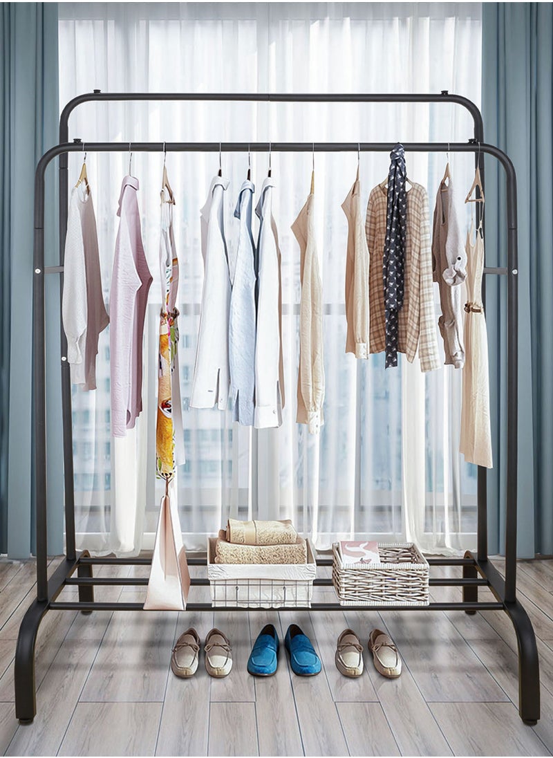 R.VIHAN - Multi-Functional Clothing Garment Rack Metal Clothe Rack Double Rod Portable Drying Hangers with Bottom Shelf for Hanging Shirts Jeans Coats Clothes Sweaters Garment Bedroom Balcony White - Image 1