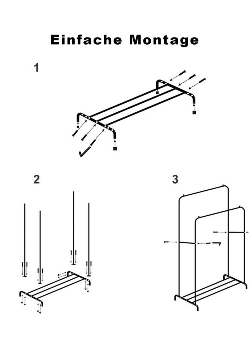 R.VIHAN - Multi-Functional Clothing Garment Rack Metal Clothe Rack Double Rod Portable Drying Hangers with Bottom Shelf for Hanging Shirts Jeans Coats Clothes Sweaters Garment Bedroom Balcony White - Image 1