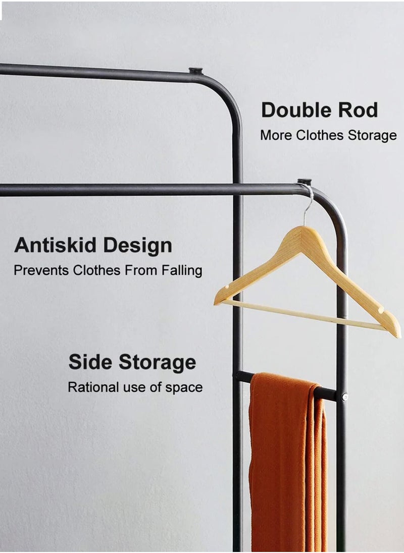 R.VIHAN - Multi-Functional Clothing Garment Rack Metal Clothe Rack Double Rod Portable Drying Hangers with Bottom Shelf for Hanging Shirts Jeans Coats Clothes Sweaters Garment Bedroom Balcony White - Image 1