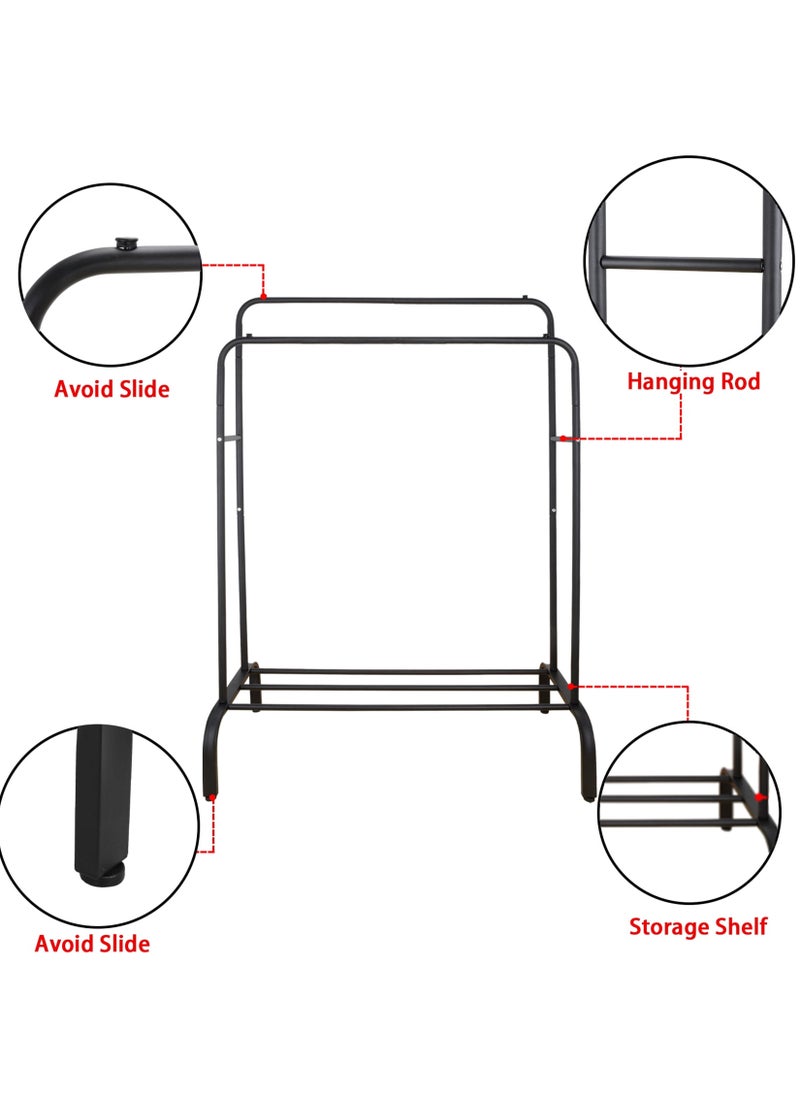 R.VIHAN - Multi-Functional Clothing Garment Rack Metal Clothe Rack Double Rod Portable Drying Hangers with Bottom Shelf for Hanging Shirts Jeans Coats Clothes Sweaters Garment Bedroom Balcony White - Image 1