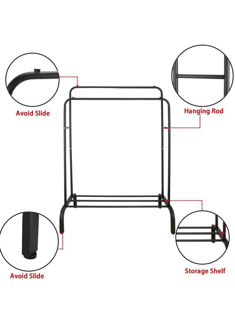 R.VIHAN Multi-Functional Clothing Garment Rack Metal Clothe Rack Double Rod Portable Drying Hangers with Bottom Shelf for Hanging Shirts Jeans Coats Clothes Sweaters Garment Bedroom Balcony White - Image 5