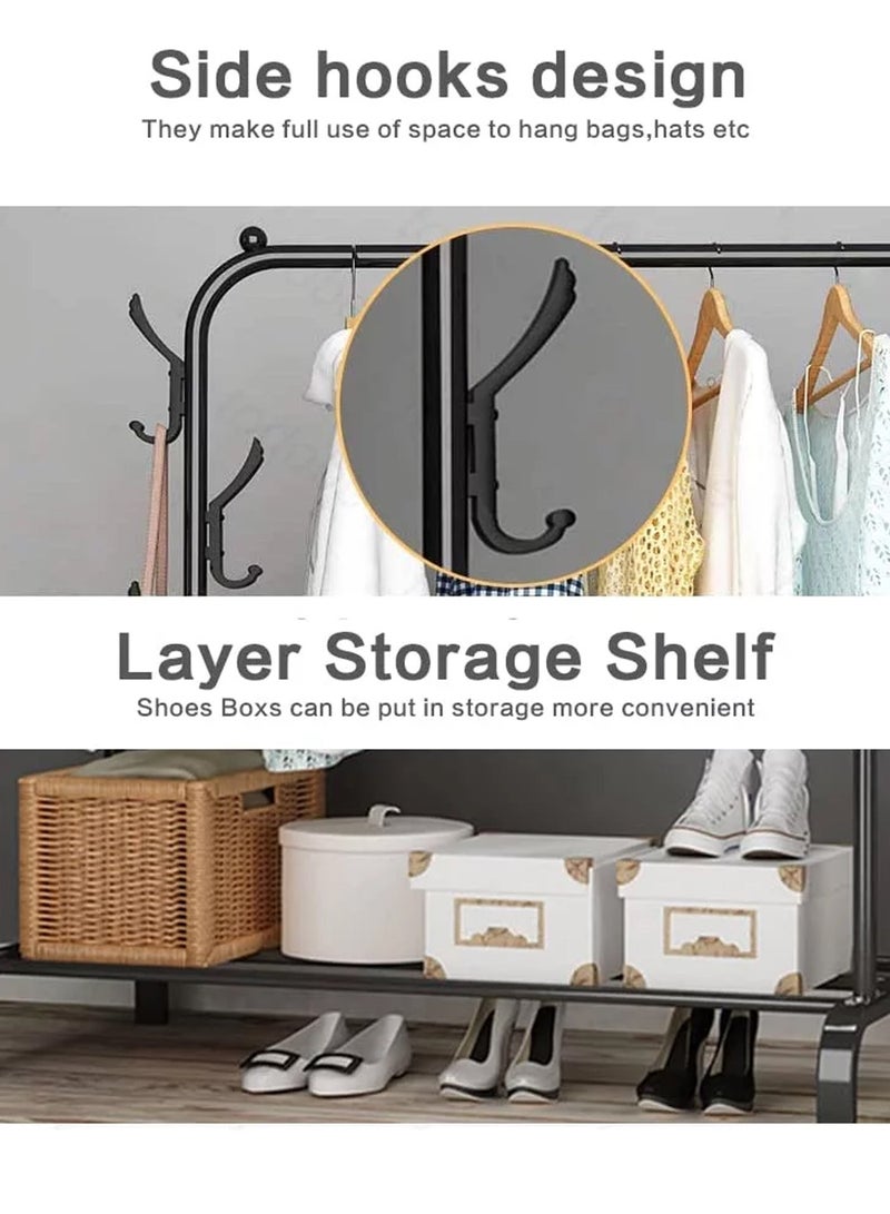 R.VIHAN Multi-Functional Clothing Garment Rack Metal Clothe Rack Double Rod Portable Drying Hangers with Bottom Shelf for Hanging Shirts Jeans Coats Clothes Sweaters Garment Bedroom Balcony White - Image 3
