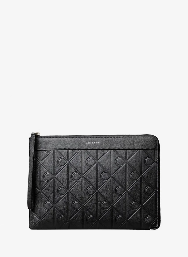 CALVIN KLEIN Emblem AOP Embossed Medium Zip Pouch