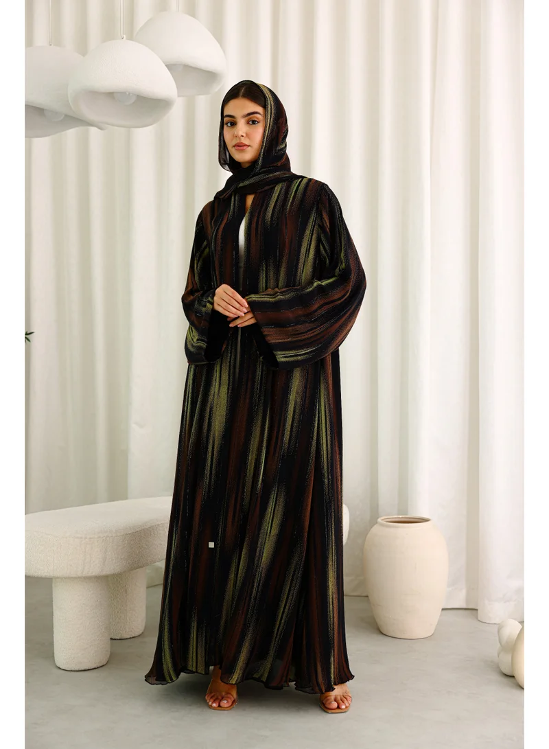 Modern Colorful Brown and Green Stripes Abaya