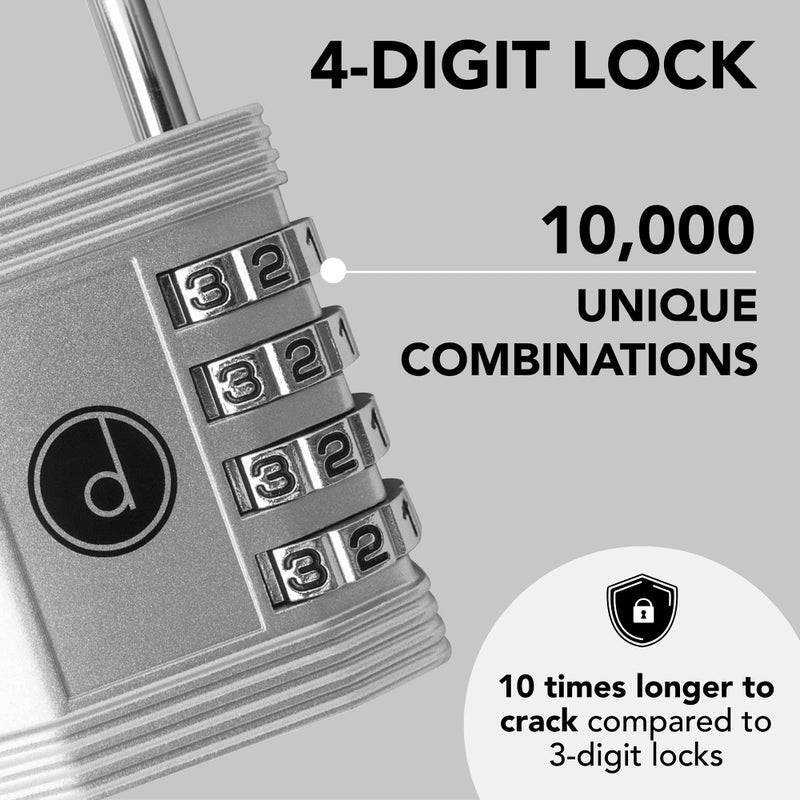 desired tools Padlock 4 Digit Combination Lock - For Gym School Locker Outdoor Gate Shed Fence And Storage - Weatherproof Metal - Keyless Easy To Set Resettable - Silver - Image 5
