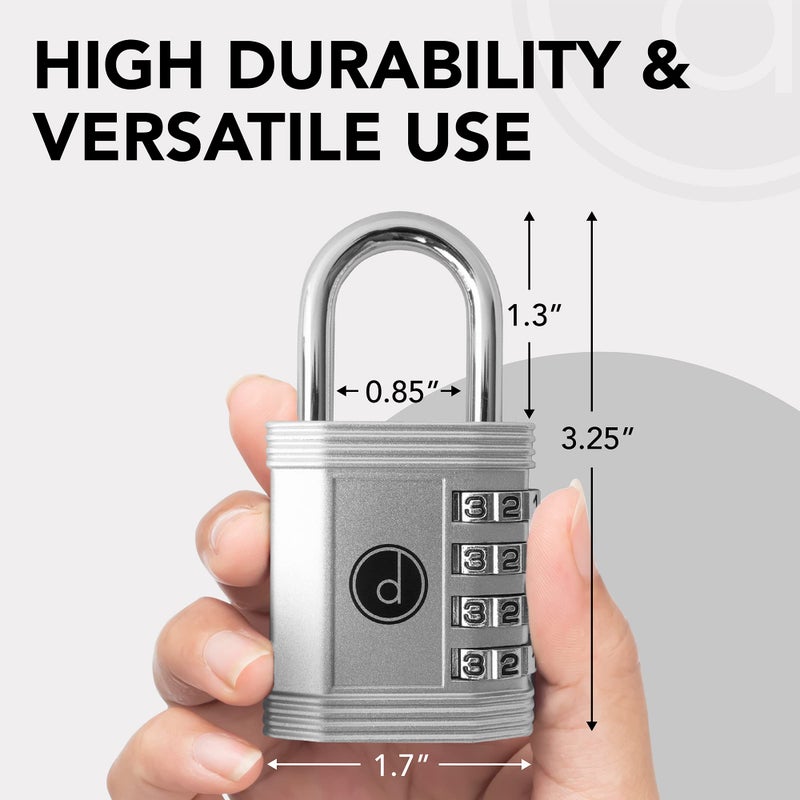 desired tools Padlock 4 Digit Combination Lock - For Gym School Locker Outdoor Gate Shed Fence And Storage - Weatherproof Metal - Keyless Easy To Set Resettable - Silver - Image 4