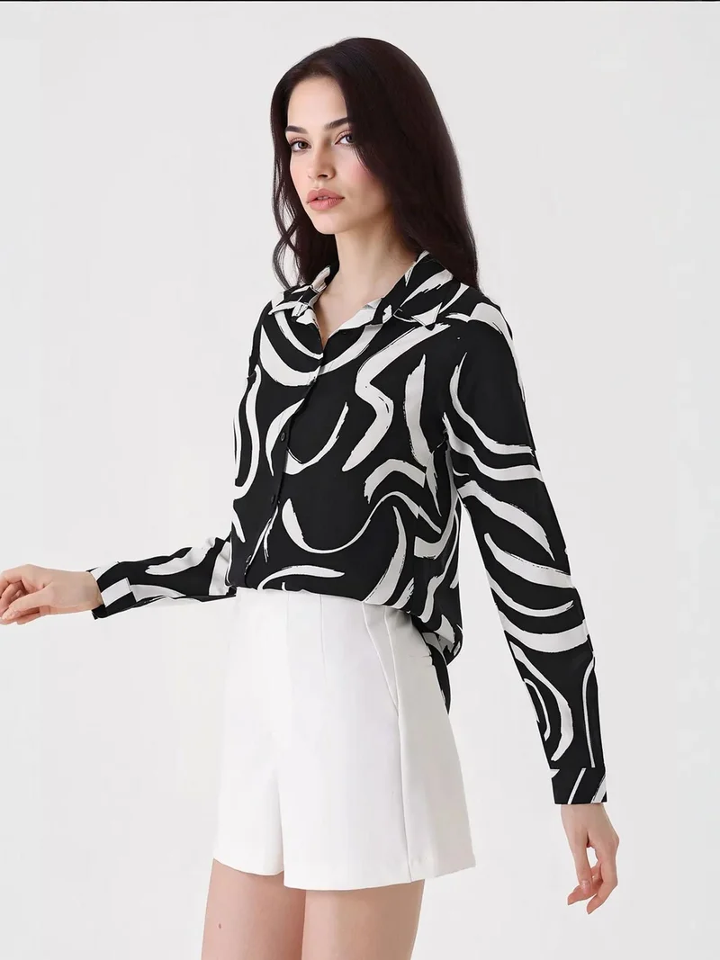 Big Dart Black BDART Patterned Long Sleeve Shirt for Women | Best Price UAE