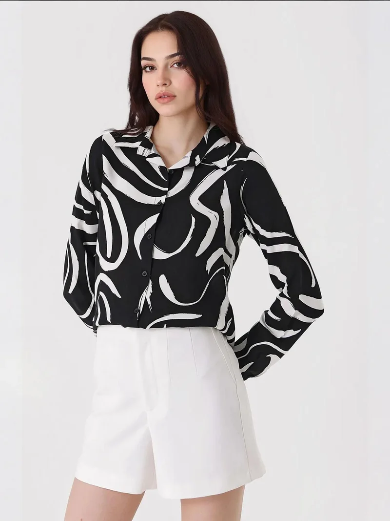 Big Dart Black BDART Patterned Long Sleeve Shirt for Women | Best Price UAE