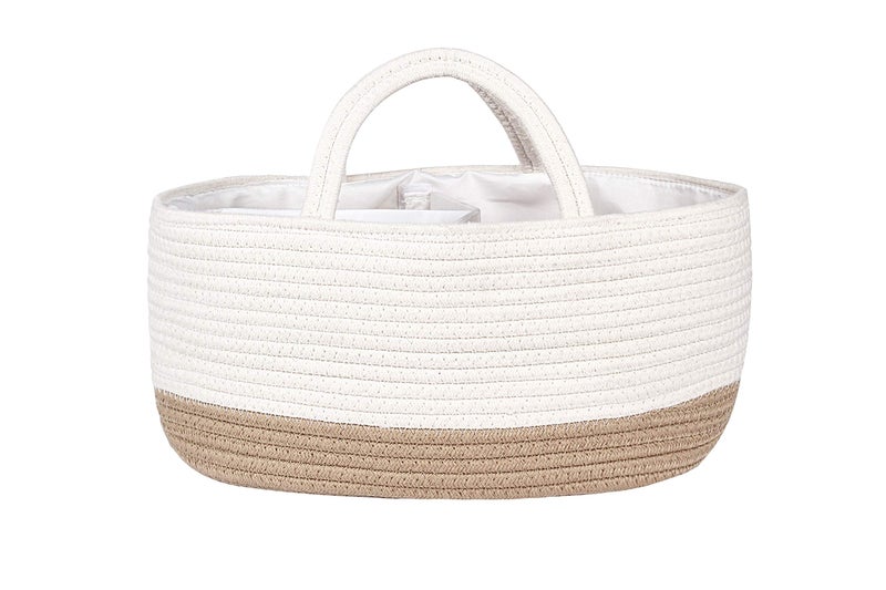 Mila Millie Mila Millie Baby Large Cotton Rope Diaper CaddyOrganizer Storage Bin for Nursery Essentials100 Natural CottonEco friendly White Biege 155x10x7 Inch Pack of 1 