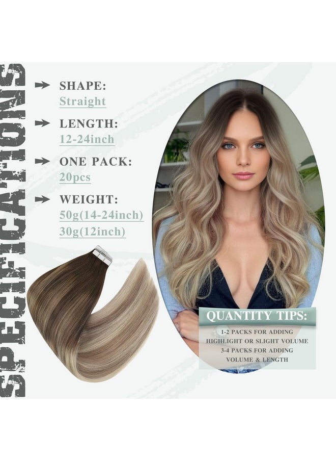 Ve Sunny Tape In Hair Extensions Human Hair Ombre Seamless Tape In Hair Extensions Brown Blonde Human Hair Extensions Tape Ins Dark Brown Ombre Golden Blonde Mix Platinum Blonde 20Pcs 50G 18Inch  - Image 2