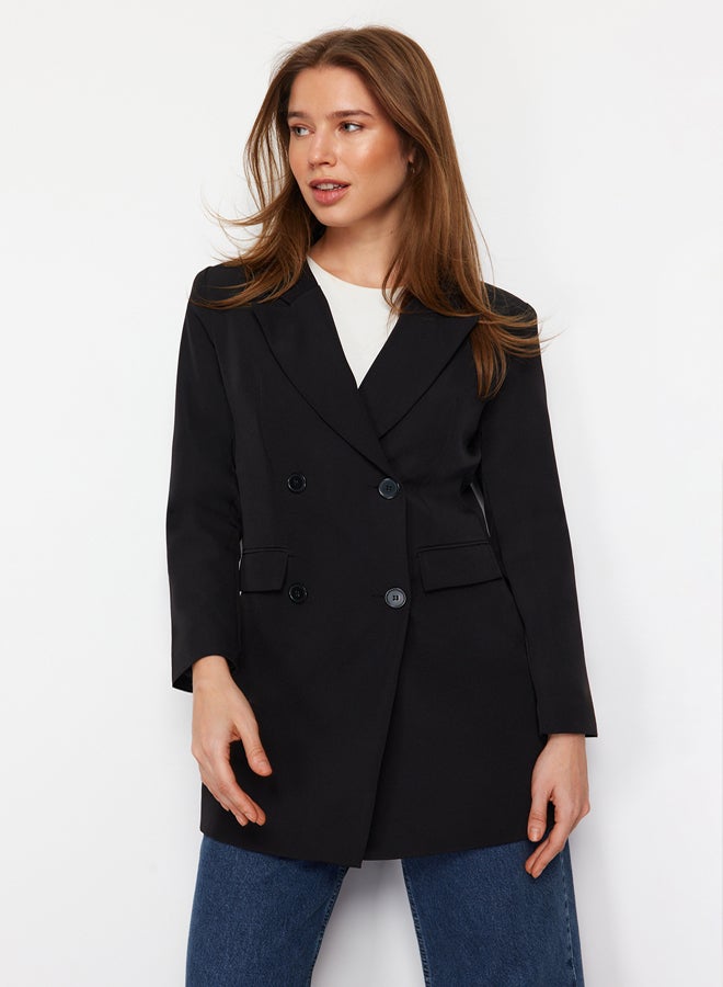 trendyol Black Double Button Pocket Detailed Lined Blazer Woven Jacket - Image 1